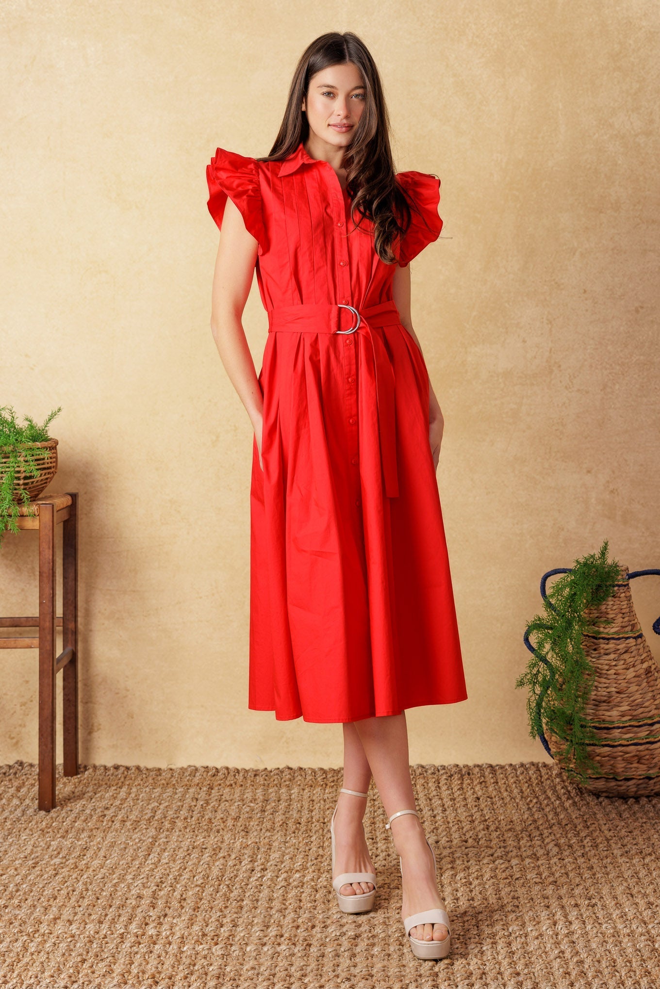 GLIMPSE IN TIME WOVEN MIDI DRESS Flying Tomato